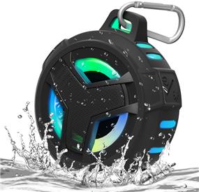 iCan B18P Bluetooth Shower Speaker, Portable Bluetooth Speakers, IP67 Waterproof Outdoor Speaker Wireless with LED Light, Floating, 2000mAh, True Wireless Stereo for Pool, Kayak, Bike, Golf, Gifts -Black