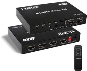 iCAN HDMI Matrix 4X2 4K@60Hz with Audio Output (3.5mm Stereo/Toslink)(Open Box)