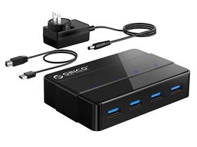 Orico H4928-U3-V1-BK 4-Port USB 3.0 SuperSpeed Hub with 12V 2A Power Adapter, Dual Mode Power Supply