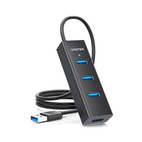 UNITEK 4-in-1 USB-A 5Gbps Hub with 120cm Long Cable, External Power Supply, Black