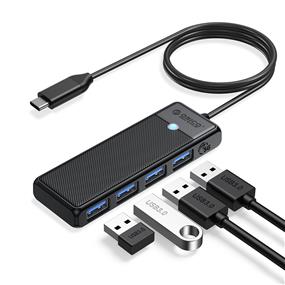 ORICO 4-Port USB 3.0 Slim Data Hub with 100cm/3.3ft Cable, USB-C Input, Black