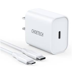 Choetech 18W USB-C PD Power Adapter | 1.2M USB-C to Lightning Cable | White