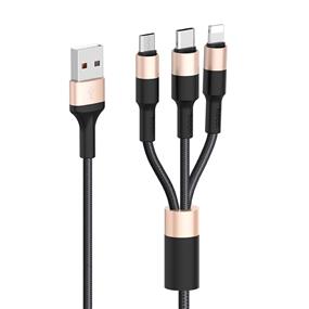 HOCO "X26 Xpress" one pull three charging cable,iP+Micro+Type-c, 1m (3.3ft), Black