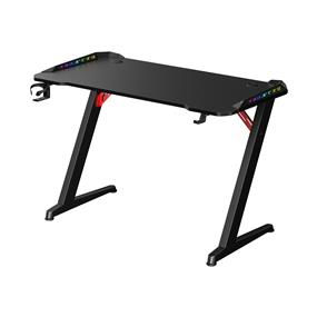 Armoury 47 Inch Z Shaped RGB Gaming Desk, Carbon Fibre Grain Top, PC Gamer Workstations with Headphone hooks & Cup holder, Black