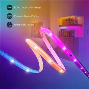 Trousse de bandes lumineuses DEL DOUBLE-K RGBIC - 24V IP44 SMD5050 RVB IC - 9,8 pi/3 M long 10 mm trousse de grande bande lumineuse avec application intelligente et télécommande - prise CA pour maison, cuisine, chambre, sous l'armoire