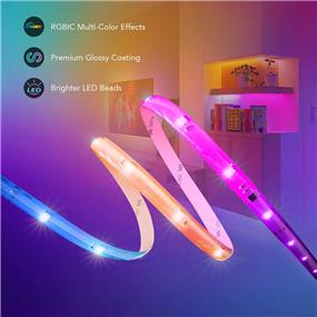 DOUBLE-K RGBIC LED Strip Light Kit - 24V IP44 SMD5050 RGB IC - 16.4ft/5M Long 10mm Wide Ribbon Light Kit with Smart APP and  Remote Control - AC Outlet for Home, Kitchen, Bedroom, Under Cabinet