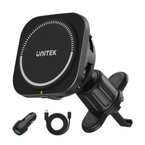 UNITEK 15W Magnetic Wireless Cooling Car Charger Mount + 38W 2-Port Car Charger with 100cm Cable