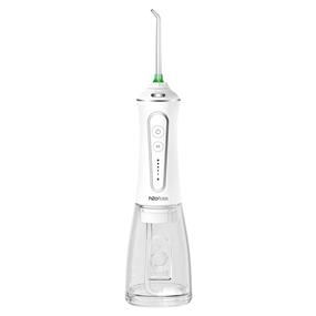 H2ofloss Oral Irrigator Set with 1*Water Flosser + 1*Travel Bag + 5*Nozzle Tips + 1*brush head + 1*transparent box, 300ml Tank, 40-110 PSI Water Pressure, IPX7 Waterproof, 5 Work Modes, LED Indicator Color, Package Including 1 USB Cable + 1 User Manual, White.