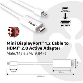 Club 3D - Adaptateur actif Mini Display Port 1.2 Mâle vers HDMI 2.0 Femelle 4K 60 Hz UHD / 3D - 9,84 pi (CAC-1173)