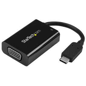 StarTech USB-C to VGA Video Adapter with USB Power Delivery - 2048x1280 (CDP2VGAUCP) | -Charge your laptop and output VGA video at the same time using the same USB-C port, with USB Power Delivery | -Hassle-free connection using the reversible USB-C connector | -Maximum portability with a small footprint and lightweight design