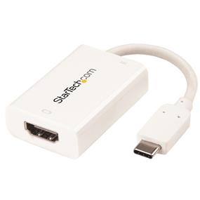 StarTech USB-C to HDMI Video Adapter with USB Power Delivery - 4K 60Hz - White (CDP2HDUCPW) | -Charge your laptop and output HDMI video using the same USB-C port, with USB Power Delivery | -Hassle-free connection with the reversible USB-C connector | -Maximum portability with a small footprint and lightweight design
