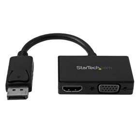 STARTECH Travel A/V Adapter: 2-in-1 DisplayPort to HDMI or VGA (DP2HDVGA) | -2-in-1 adapter lets you connect your DP computer to any HDMI or VGA display with a single adapter | -Maximize portability with a compact, lightweight adapter that you can easily carry in your laptop bag | -Supports video resolutions up to 1920x1200 or 1080p