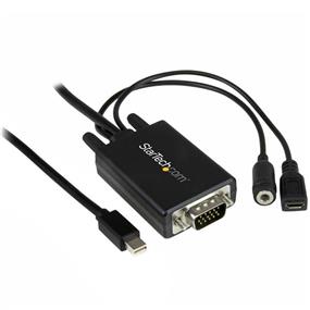 Câble adaptateur StarTech Mini DisplayPort vers VGA avec audio - 10 pi (3m) (MDP2VGAAMM3M) | -Créez un environnement de travail sans encombrement en plaçant vos câbles audio et vidéo soigneusement derrière votre moniteur | -Remplacez un port audio endommagé ou bloqué en connectant directement vos haut-parleurs à votre ordinateur via l^adaptateur | -Offrez une qualité d^image cristalline avec prise en charge des résolutions vidéo haute définition jusqu^à 1920x1200 ou 1080p