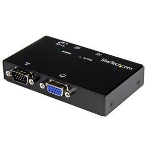 StarTech 2 Port VGA over Cat5 Video Extender – Transmitter (ST1212T) | -Features 2 local (VGA) output ports, 2 (VGA over Ethernet) output ports for remote connections | -Extends VGA video by up to 500ft (150m) | -Supports cascading multiple transmitter units