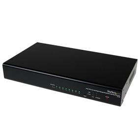 StarTech 8 Port VGA over Cat5 Digital Signage Broadcaster with RS232 & Audio (DS128) | -DS Series 8 Port Broadcaster is able to send out VGA, Audio, and RS-232 signals to the DSRXL receiver | -Supports resolutions up to 1600x1200 at 100m / 300ft distance. Ability to go up to a total maximum 300m / 900ft when daisy chaining a maximum of five DSRXL receivers | -Included DSNet Manager JAVA based software puts you in control. Software allows access to each receiver to configure system, image quality, power on/off receivers, and turn video or audio off.