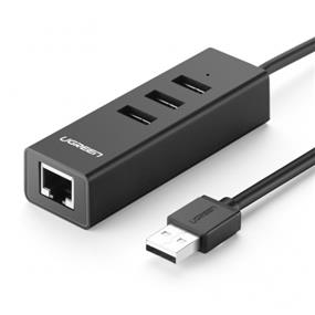 UGREEN USB 2.0 to Ethernet + 3 Port USB2.0 Combo, 0.3M, Black (CR129)