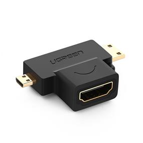 UGREEN 20144 Adaptateur Micro HDMI + Mini HDMI Mâle vers HDMI femelle, Noir