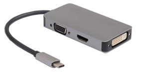 iCAN USB 3.1 Type C to HDMI 4K @ 30Hz + DVI + VGA 3 in 1 Adapter, Aluminum, Space Grey (UTC-DHV-AL)(Open Box)