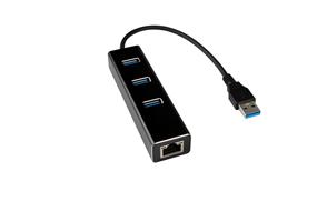 iCAN USB 3.0 Gigabit Ethernet Adapter with 3 Port USB Hub, Black