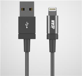 iCAN Premium USB-A 2.0 to Lightning Cable, MFi Certified, Nylon Braided, M/M, 3ft, Grey (LQCMF006-CS-R)