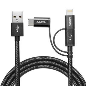 ADATA Micro USB/USB-C Lightning Cable 6.56 ft Black 3-in-1 (AMCL23IN1-100CMK-CBK)