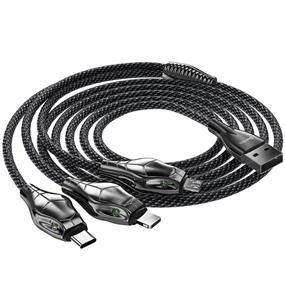 BENKS Lightning + Type C + Micro USB 3 in 1 Cable, 3A Super Fast Charging & Data Sync, Nylon Braided, 1.2M, Black (D27)