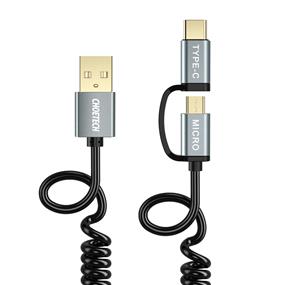 Choetech Type C + Micro USB 2 in 1 Spring Cable, Gold Plated, 1.2M, Black (XAC-0012-101BK)