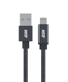 iCAN Premium USB-A 2.0 to Lightning Cable, Apple MFi, Nylon Braided, M/M, 3ft, Grey(Open Box)