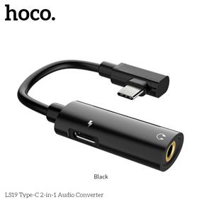 HOCO Type C Charging + 3.5mm AUX Audio 2-in-1 Adapter, Black (LS19-BLACK)(Open Box)