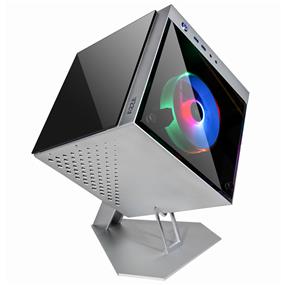 AZZA CUBE MINI 805 Aluminum Material, ITX Gaming Computer Case, 3* Sides Tempered Glass Windows, Dual-chamber Design, Front 140mm Hurricane II, ARGB SYNC with MB, RF Remote, P/N: CSAZ-805 Black