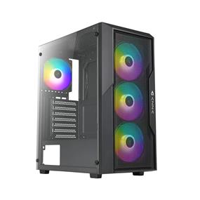 AZZA FIGHTER 290 Mid Tower ATX Gaming Computer Case, 4*ARGB Fans (3+1), Tempered Glass Clear Side Window with rubber mounts, ARGB lighting, USB3.0, 2*USB2.0, Radiator: Up to 360 mm, Video Card Max 320mm, Front 3-in-1 120mm ARGB Fan, Rear 120mm ARGB Fan Bottom Mounted Power Supply,  P/N: CSAZ-290