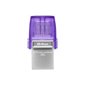 KINGSTON DataTraveler microDuo 64GB USB-A + USB C 3.2 Gen 1 Up to 200MB/s Read, Silver/Purple - Flash Drive (DTDUO3CG3/64GBCR)