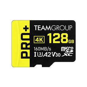 TeamGroup PRO+ 128GB MicroSDXC UHS-I U3 A2 V30 Up to 160 MB/s and 110 MB/s with Adapter (TPPMSDX1TIA2V3003)