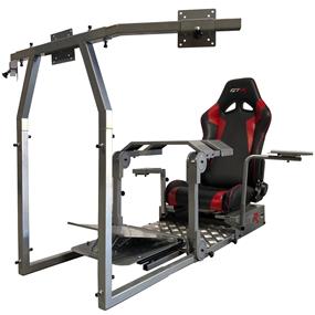 GTR Simulator GTA-Pro Model - Silver Frame, Black/Red Seat (Seat Slider, Shifter Holder, Keyboard & Mouse Tray included)