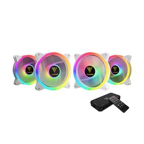 GAMDIAS AEOLUS M2-1204R WH (WHITE) 120MM ARGB 4 Fan Pack with Remote Controller, AEOLUS Box RGB Fan Hub for up to 8 fans & 2 LED port, Remote