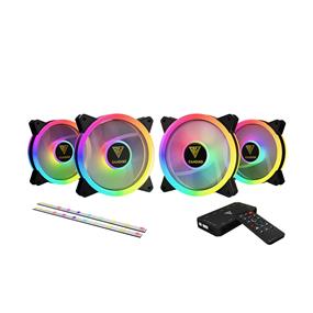 GAMDIAS AEOLUS M2-1204R ELITE 120MM Ventilateurs RGB, 2 bandes LED et 4 ventilateurs avec télécommande, capteur de température PWM, boîtier AEOLUS Hub de ventilateur RGB