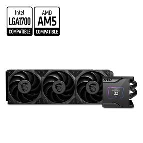 MSI MEG Core Liquid S360 AIO Liquid CPU Cooler, 2.4" IPS Display 360mm Radiator, Triple 120mm Silent Gale P12 PWM Fans, Controlled by MSI Center Software