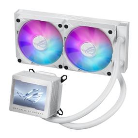 Asus ROG Ryujin III 240 ARGB all-in-one liquid CPU cooler with 240 mm radiator - White. Asetek 8th gen pump, 2x magnetic 120mm ARGB fans (Daisy Chain design), 3.5” LCD display