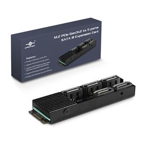 VANTEC-M.2 PCIe Gen3x2 B+M Key To 5 Ports SATA III Expansion Card