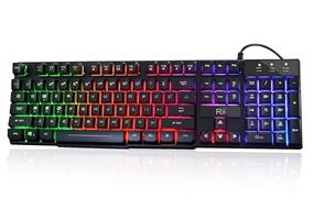 RII Multiple Color Rainbow LED Backlit Large Size USB Wired Mechanical Feeling Multimedia Gaming Keyboard (RK100+)(Open Box)