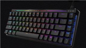 ASUS ROG Falchion Ace HFX 65% compact gaming keyboard with Pre-Lubed ROG HFX magnetic switches, rapid trigger toggle, 8000 Hz polling rate, three-layer dampening foam, silicone gasket mount, interactive touch panel, dual USB-C® ports, protective cover and Windows Copilot support.