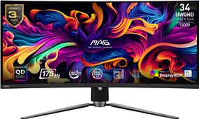 MSI MAG 341CQP QD-OLED 34" 175Hz 0.03ms, 3440 x1440 (UWQHD), 21:9 AMD FreeSync, Height Adjustable Curved Gaming Monitor(Open Box)