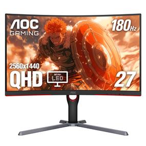 AOC 27" QHD 2560x1440 Mini LED 180Hz 1ms (GtG) Height Adjustable 2x HDMI 2.0 2x DisplayPort 1.4 Gaming Monitor, Q27G3XMN(Open Box)