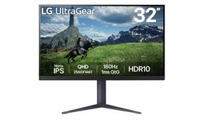 LG UltraGear 32" QHD 2560x1440 IPS 180Hz 1ms Height Adjustment 2x HDMI 2.0 1x DisplayPort 1.4 Gaming Monitor, 32GS85Q-B