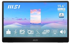 Moniteur LCD portable MSI PRO MP161 15,6 pouces 16:9 IPS, 60 Hz, 4 ms, 1080P Full HD avec USB Type-C, haut-parleurs(Boîte ouverte)