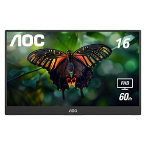 AOC 16" TFT 1920x1080 IPS 60Hz 5ms Ultra Slim 1x Mini HDMI 2x Type-C Portable Monitor, AOC 16T15(Open Box)