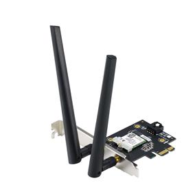 ASUS PCE-AXE5400 AXE5400 Wi-Fi 6E & Bluetooth 5.2 PCI-E Adapter with 2 external antennas. Supporting 6GHz band, 160MHz, Bluetooth 5.2, WPA3 network security, OFDMA and MU-MIMO