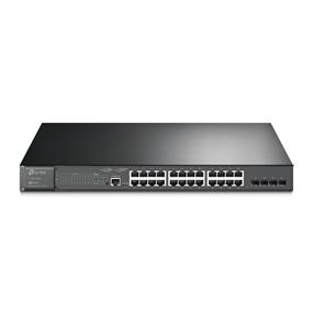 TP-Link (TL-SG3428MP) JetStream 28-Port Gigabit L2 Managed Switch with 24-Port PoE+. 24× 802.3at/af-compliant PoE+ ports, 4× Gigabit SFP Slots, 1× RJ45 Console Port, and 1× Micro-USB Console Port. Up to 30 W on each Port, total power budget up to 384 W. IP-MAC-Port Binding, ACL, Port Security, DoS Defend, Storm control, DHCP Snooping, 802.1X, Radius Authentication. L2/L3/L4 QoS and IGMP snooping. Static Routing. ISP Features(QinQ, L2PT, PPPoE ID Insertion, and IGMP authentication). Integrated into the Omada SDN platform. Cloud access and Omada app for remote and centralized management