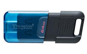 KINGSTON DataTraveler DT80M 64GB USB-C 3.2 Gen 1 Up to 200MB/s Read, Black/Blue - Flash Drive (DT80M/64GBCR)(Open Box)