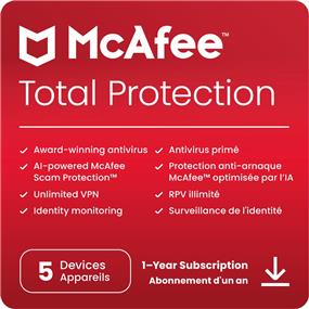 McAfee Total Protection 5 Device  - 1 Year Subscription [Digital Code]